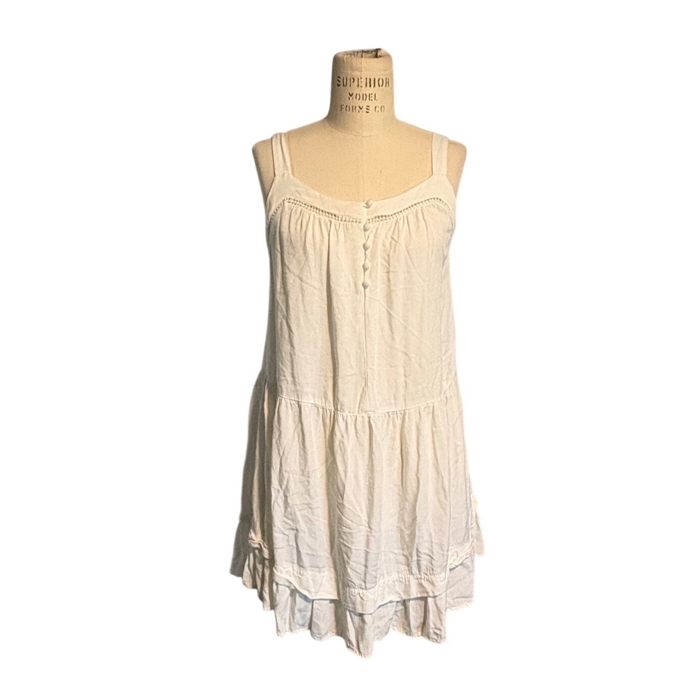 Wild Fable White Tiered Mini Dress Crochet Trim Boho Summer Sun Dress Small